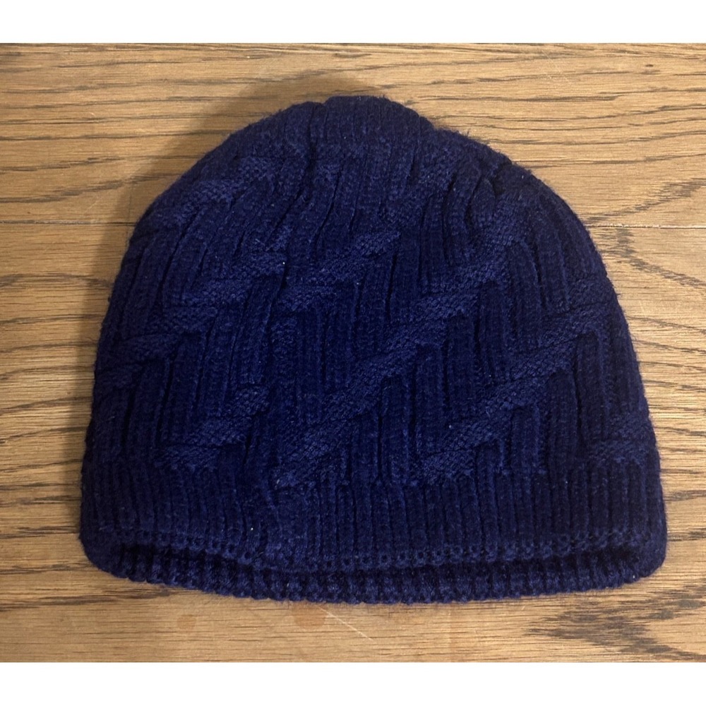 Womens Navy Blue Cable Knit Beanie Cap One Size‎